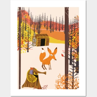 Cartoon Fox in the woodland Posters and Art